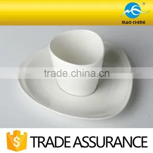 White Durable Ceramic Triangle Cup(without Handle) With Saucer thumbnail-2