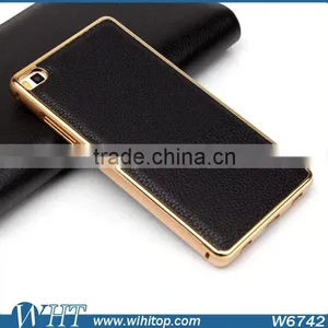 For Huawei P8 Luxury Aluminum Bumper Leather Back Cover Mobile Phone Case thumbnail-2