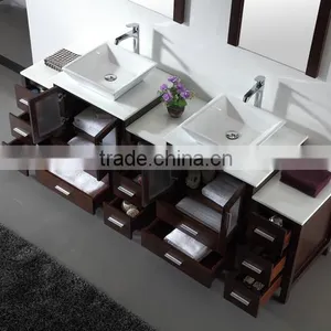 Modern Oak Wood Modern Double Sinks Floor Cabinet Hotel Vanity Bathroom Furniture No.3199E thumbnail-4