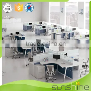 YS-SW09 Modern Design Cubicle Office Workstation Furniture 4 Seats Face To Face MFC Board Panel And Glass Partition thumbnail-3