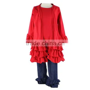 2016 Kaiyo Wholesale Children Clothing Usa 3piece Set Solide Red Top With Jeans Pants Kids Chrismas Boutique Clothing thumbnail-1