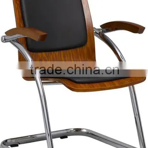 Plywood Bentwood Black Pvc pu With Solid Wood Arm Meeting Guest Office Chair Conference Chair A21-Y08 thumbnail-5