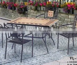 Garden Furniture Rectangle Mosaic Wrought Iron Table and Chair thumbnail-1