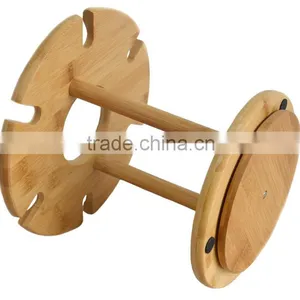 Rotating Bottom Bamboo Table Standing Wine Holder With 6 PCS Glasses thumbnail-4