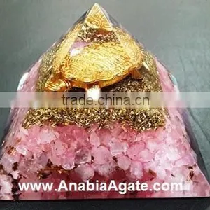 Rose Quartz Orgone Pyramid | Metal Tortoise Orgone Pyramid With Roze Quartz Chips thumbnail-2