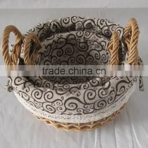 Willow Storage Basket With Lining and Two Ears thumbnail-1