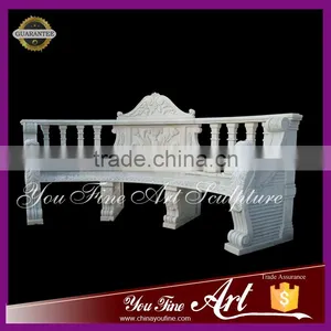 White Stone Bench With Backrest Outdoor thumbnail-1