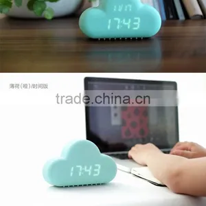 Ultra Mute Voice Control Snooze Bedside Clock Clouds Shape Alarm Clock Led Digital Calendar Display Wall Clock thumbnail-6