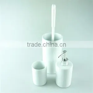 Lotion Dispenser, Toilet Brush Holder, Tumbler Accessory White Ceramic Bathroom Sanitary 3 Set thumbnail-2