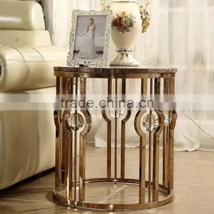 Living Room Stainless Steel Marble Top Round Side Table 891# thumbnail-3