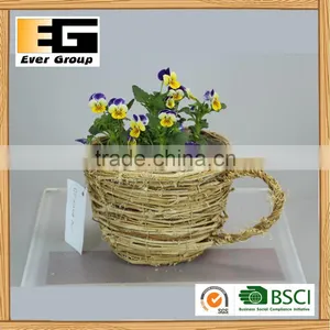 Natural Rattan Coffee Cup Shape Garden Planter Flower Pot thumbnail-2