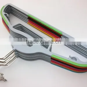 Multifunction Plastic Antiskid Wet & Dry Clothes Flocking Hanger With Pulley, Chrome Plated Hook thumbnail-2