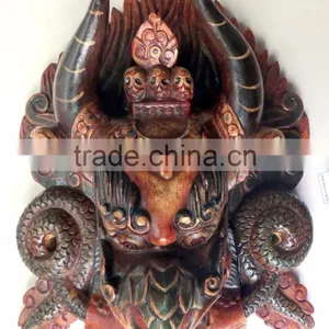 Hand Crafted Wooden Mask of Garudh Wall Hanging Made In Nepal thumbnail-2