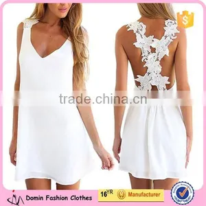 Women Sexy Backless Lace Crochet Chiffon Summer Beach Mini Dress thumbnail-1