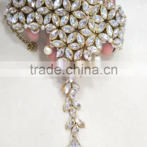 CRYSTAL Beads HANDCOVER GYPSY BRACELET RING Gold Tone thumbnail-3