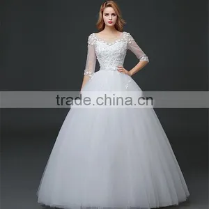 MGOO Beaded Embroidery Wrap Chest Cream Crepe Empire Vintage Wedding Dress Formal Dress With Half Sleeve thumbnail-3