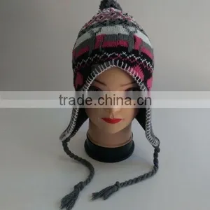 Colorful PomPom Knitted Beanie With Earmuffs thumbnail-1
