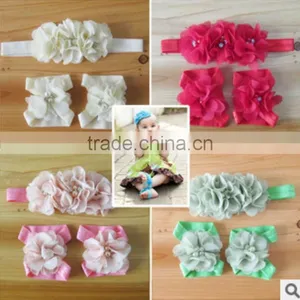 Hot 2014 Fashion Popular Children's Hand Stitching Chiffon Rhinestone Flower Hair Band Foot Flower Set and Baby Wrist Flower thumbnail-1