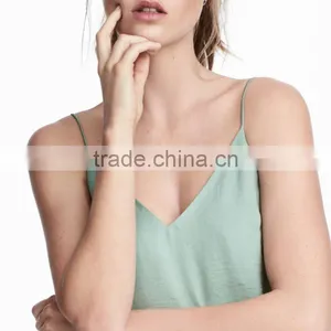 Slight Sheen Women Sleeveless Spaghetti Straps Cami V-neckline Tank Tops thumbnail-3