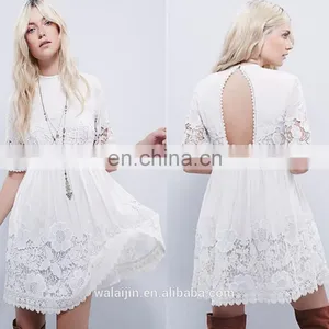 High Quality Short Sleeve Back Open Lace Dress, Tee Lace Dress thumbnail-2