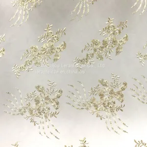 High Fashionable Design Dress Textile Embroidery Lace Fabric With Crystal thumbnail-1