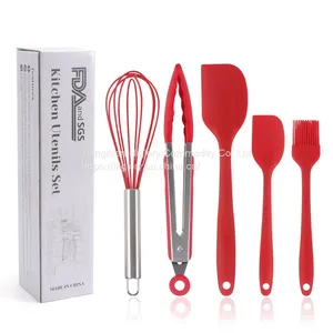 Wholesale Kitchen Accessories 5Pcs Heat Resistant Food Silicone Kitchen Utensils Cooking Spatula Set thumbnail-5