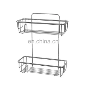 2 Tier Stainless Steel Wire Rack Wall Mounted Adhesive Magic Sticker Bathroom Storage Shelf Rack thumbnail-1