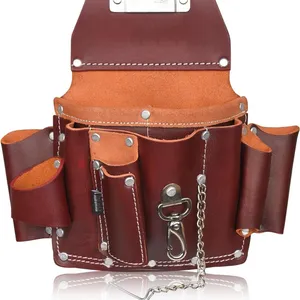 Maroon Grain Leather Electrician’s Tool Pouch | Carpenter Electric Tool Pouch/Belt | Electrician Pouch thumbnail-1