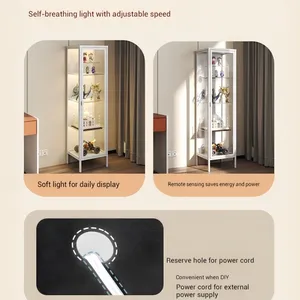 Smart LED Glass Display Cabinet for Man Cave, 1600mm Tall Steel Case With Remote Control Breathing Lights & Security Lock, Black/White thumbnail-4