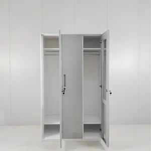 Grey 3 Doors Steel Gym Locker Customized Metal Storage Cabinet Clothes Wardrobe With Lock thumbnail-2