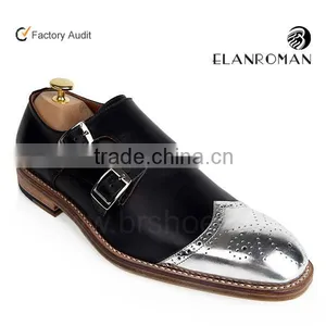 Silver Patent Leather Toe and Black Leather Upper Shoes Design thumbnail-1