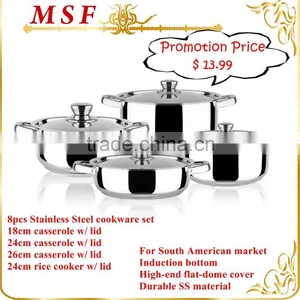 MSF-3997 8pcs Stainless Steel Cookware Set 18cm 24cm 26cm Casserole With Cover 24cm Rice Cookware With Cover thumbnail-1