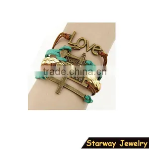 >>Best Selling SW16499 Christian I LOVE Cross Leather Bracelet/ thumbnail-1
