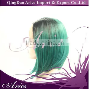 Sexy Ombre Black And Green Short Bob Straight Synthetic Lace Front Wig Customized Cap thumbnail-2