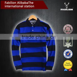 High Quality Classic Mens 100% Cotton Yarn Dyed Stripe Rugby Style for Polo Shirt Design thumbnail-1