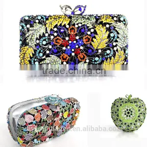 Vintage Fashion Green Apple Shaped Women Crystal Rhinestone Evening Clutch Purse Quality Choice thumbnail-3