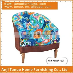 TB-7291, Relax Sofa Chair, Accent Coffee Chair With Flower Pattern Fabric and Gourd Rubber Wood Legs thumbnail-1