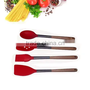 4-Piece Silicone Kitchen Cooking Utensils With Rubber Wood Handle Of Cooking Utensils With FDA LFGB Certification thumbnail-1