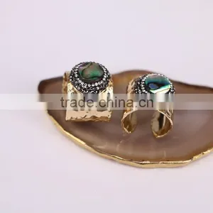 Wholesale Abalone Shell Gold Plated Jewelry Rainbow Abalone Shell Ring thumbnail-3