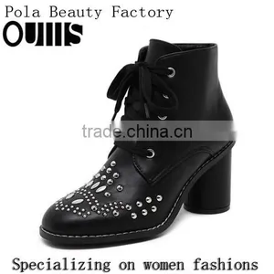2016 Comfortable Chunky Heel Ankle Boots Lace up Martin Boots for Hot-selling PJ4391 thumbnail-2