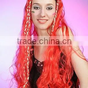 Wholesale Long Red Color Braids Wig Type and Machine Made Wig Technique Cheap Colorful Party Wig thumbnail-3