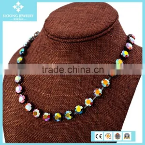 Crystal Designer Inspired Necklace/Gunmetal Austria Crystal Necklace/ Multi Crystal Statement Necklace thumbnail-6