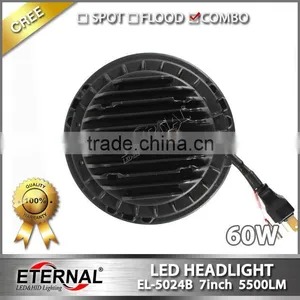 60W Round 7inch LED Headlight Replacement for Offroad Jeep Wrangler TJ JK CJ YJ 4x4 Vehicles Ford Harley Motorcycle thumbnail-2
