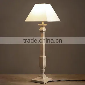 Antique French Style Natrual Wood Clolor Table Lamp With Lampshade thumbnail-1