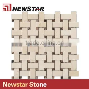 Weave Shape Cream Marfil & Dark Emperador Marble Mosaic Manufactures thumbnail-1