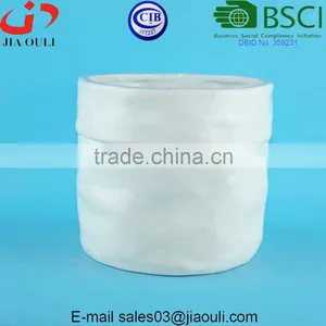 Embossed/ Dimple Design Glazed White Ceramic Garden Pots and Planters thumbnail-3