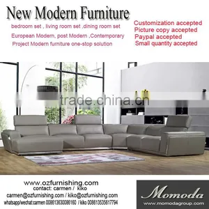 JR8031 Elegant Chic Contemporary Grey Cow Leather L Shape Living Room Luxury Soft Down Cushion Sofa thumbnail-1