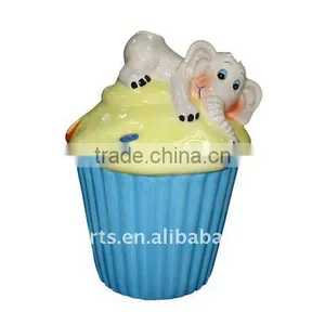 Ceramic Cupcake Cookie Jar With Elephant thumbnail-1