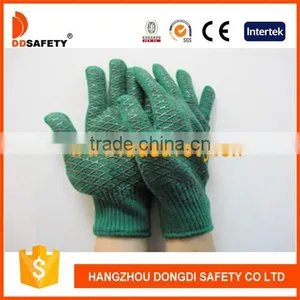 DDSAFETY 2017 Green Cotton Polyester Knitted Fishnet Gloves With Black PVC Honey Comb Pattern Safety Gloves thumbnail-1
