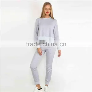 Men Sweatsuit Autumn Made O-neck Irregular Grey Women Custom Tracksuits Set Both Side Slit Sweatsuit Set for Autumn thumbnail-5